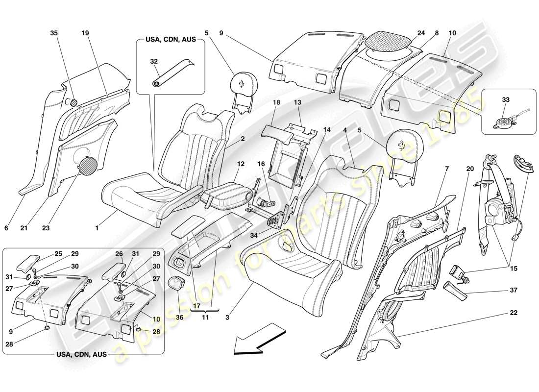 ferrari 612 scaglietti (europe) rear seat - seat belts part diagram