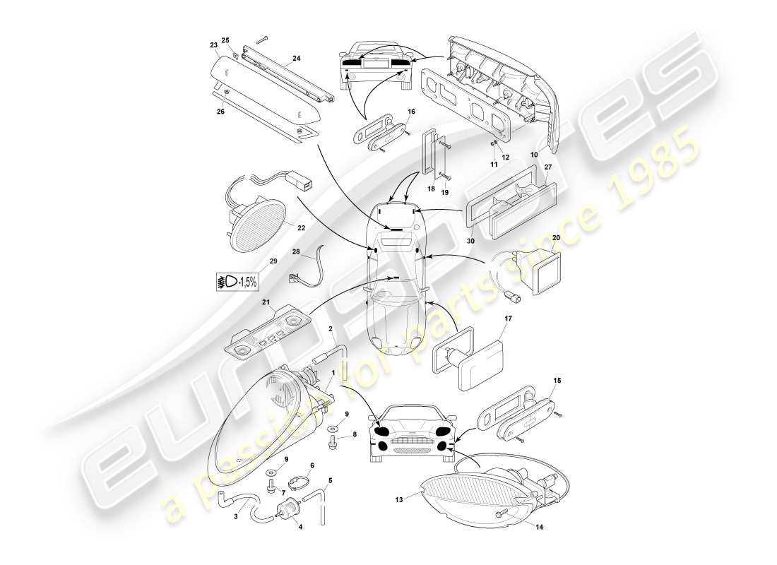 aston martin db7 vantage (2004) lamps & bulbs part diagram