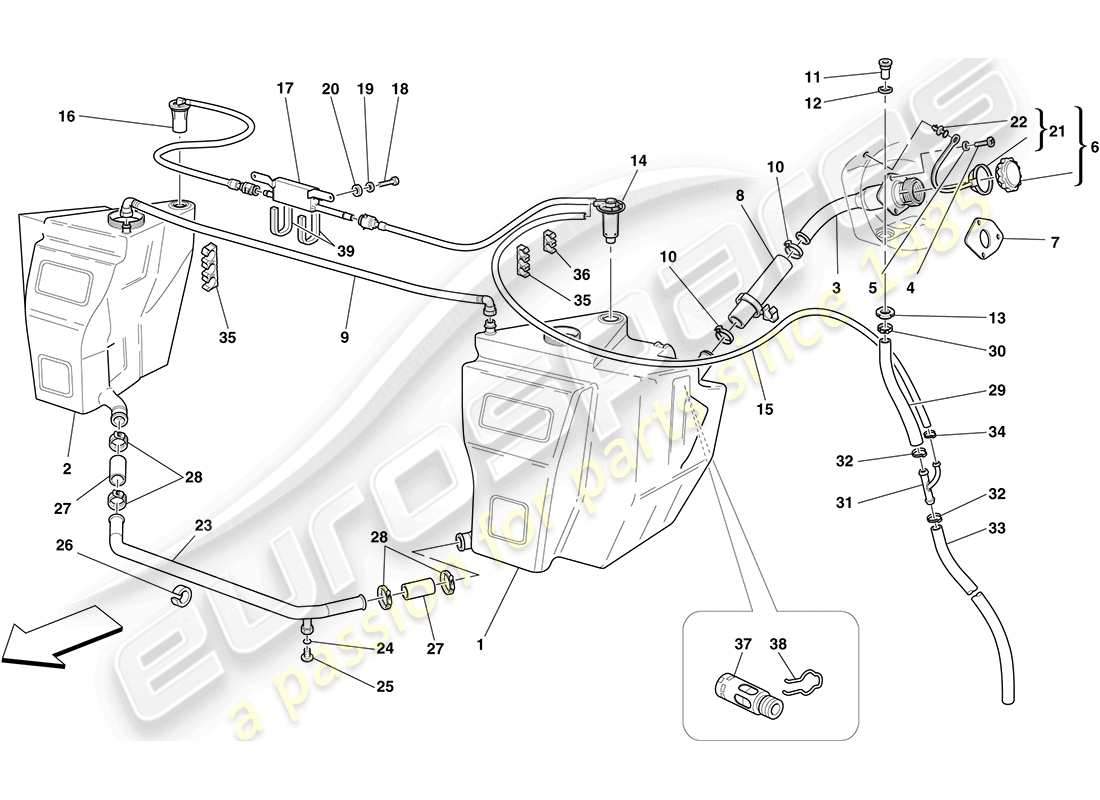 ferrari f430 coupe (rhd) fuel tanks and filler neck part diagram