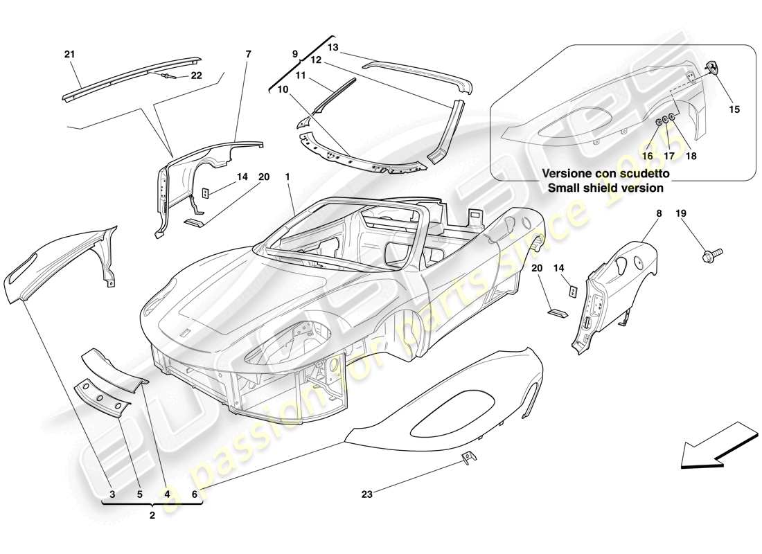 ferrari f430 spider (europe) bodyshell - external trim parts diagram