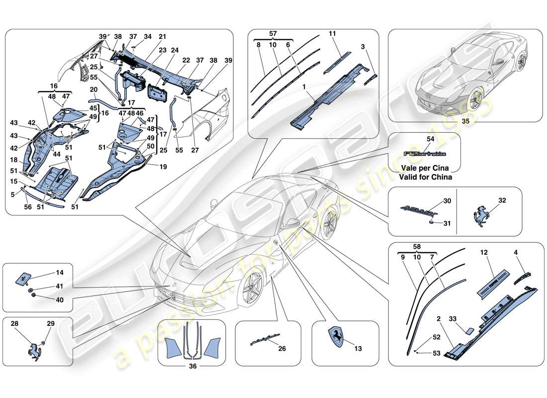 ferrari f12 berlinetta (rhd) shields - external trim part diagram