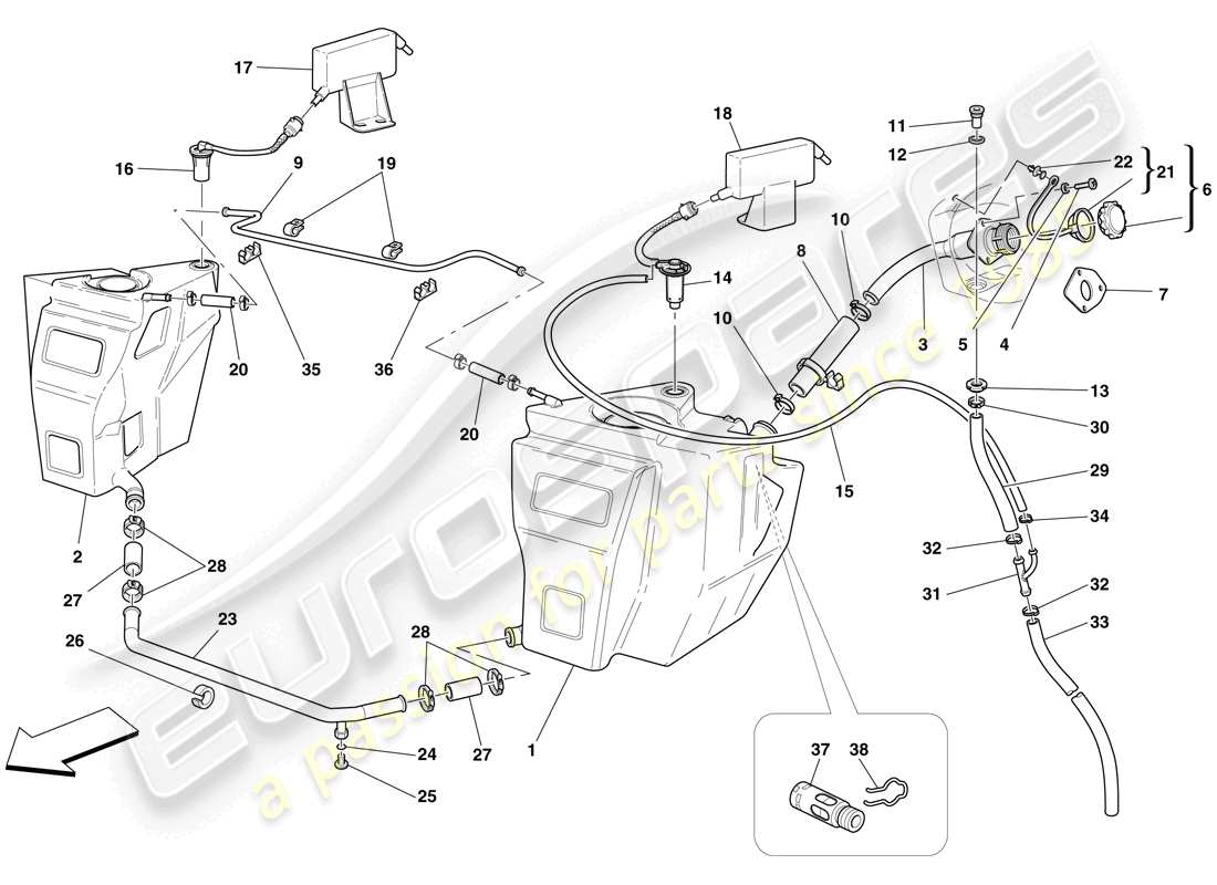 ferrari f430 spider (rhd) fuel tanks and filler neck part diagram