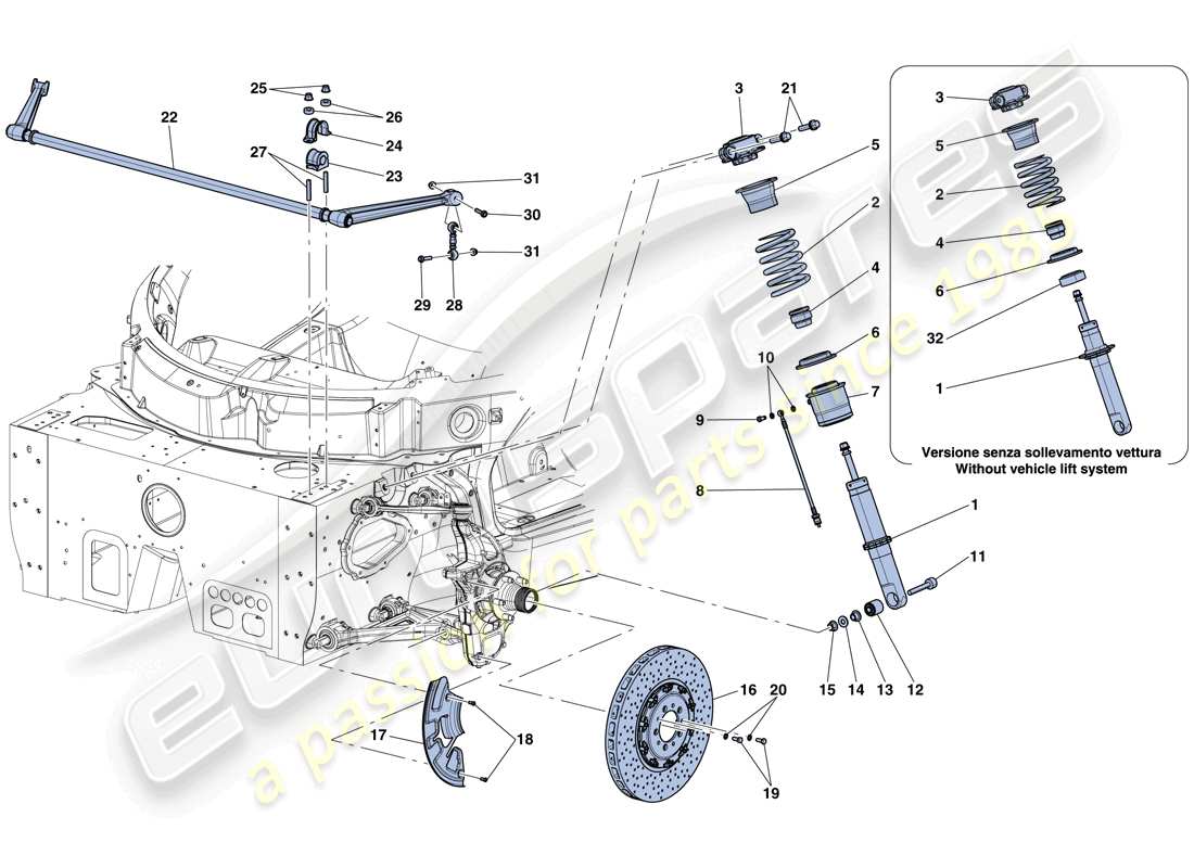 ferrari laferrari aperta (usa) front suspension - shock absorber and brake disc part diagram