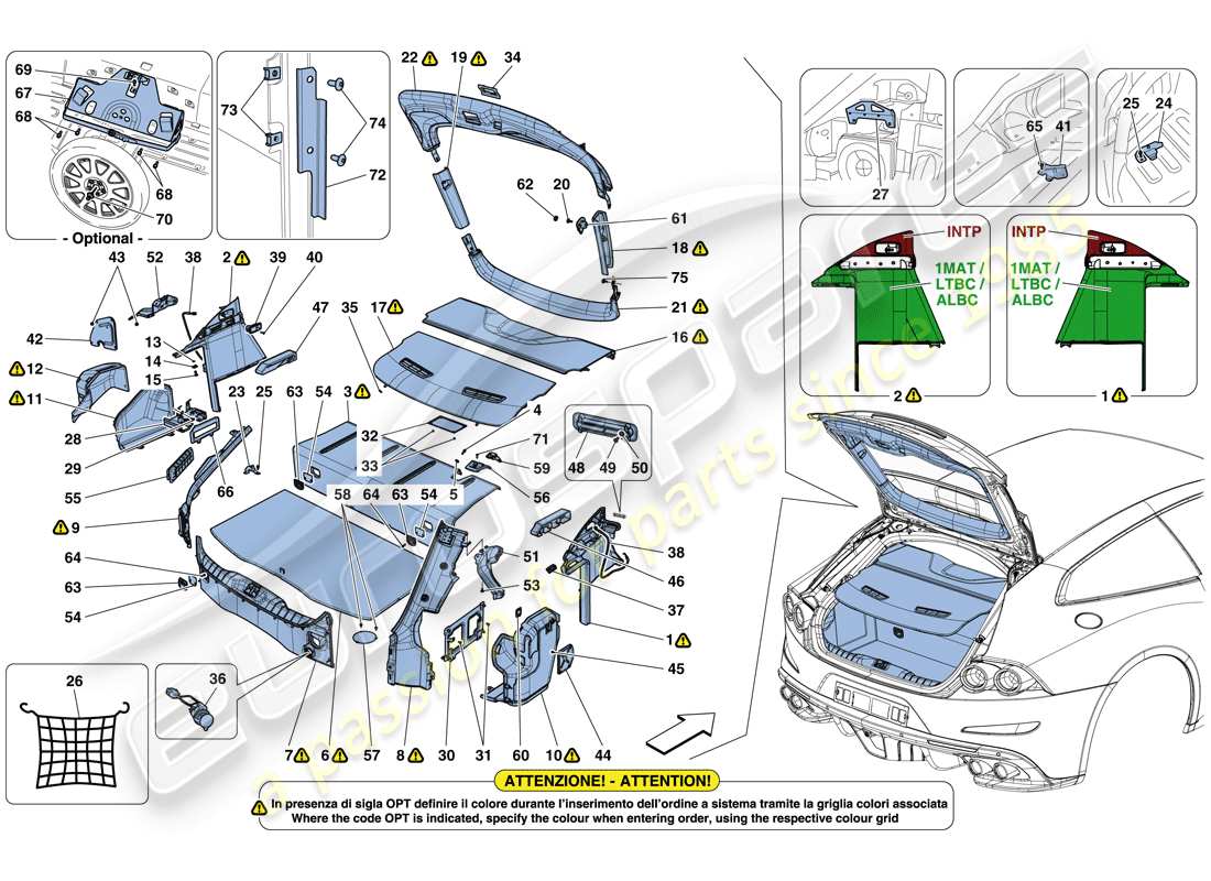 ferrari gtc4 lusso (europe) luggage compartment mats part diagram