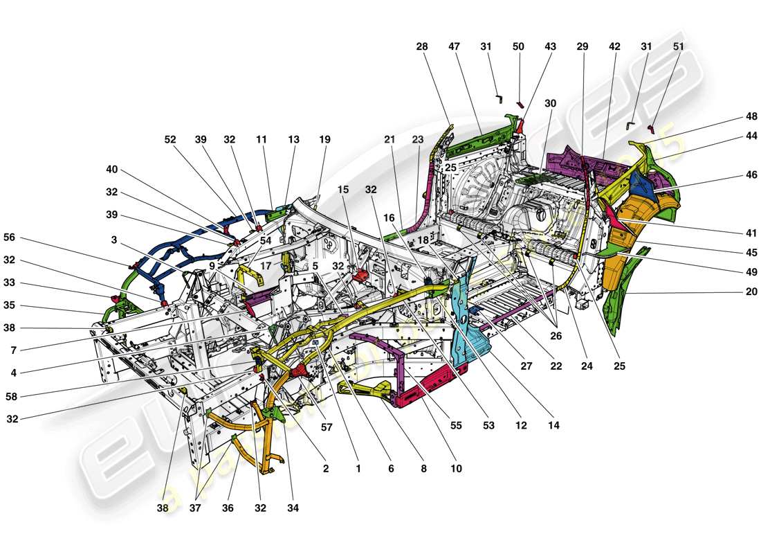 ferrari gtc4 lusso (europe) chassis completion part diagram