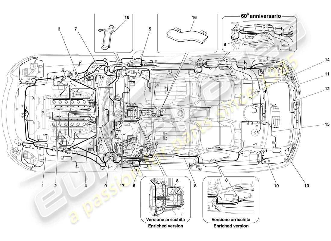 ferrari 612 sessanta (rhd) electrical system part diagram