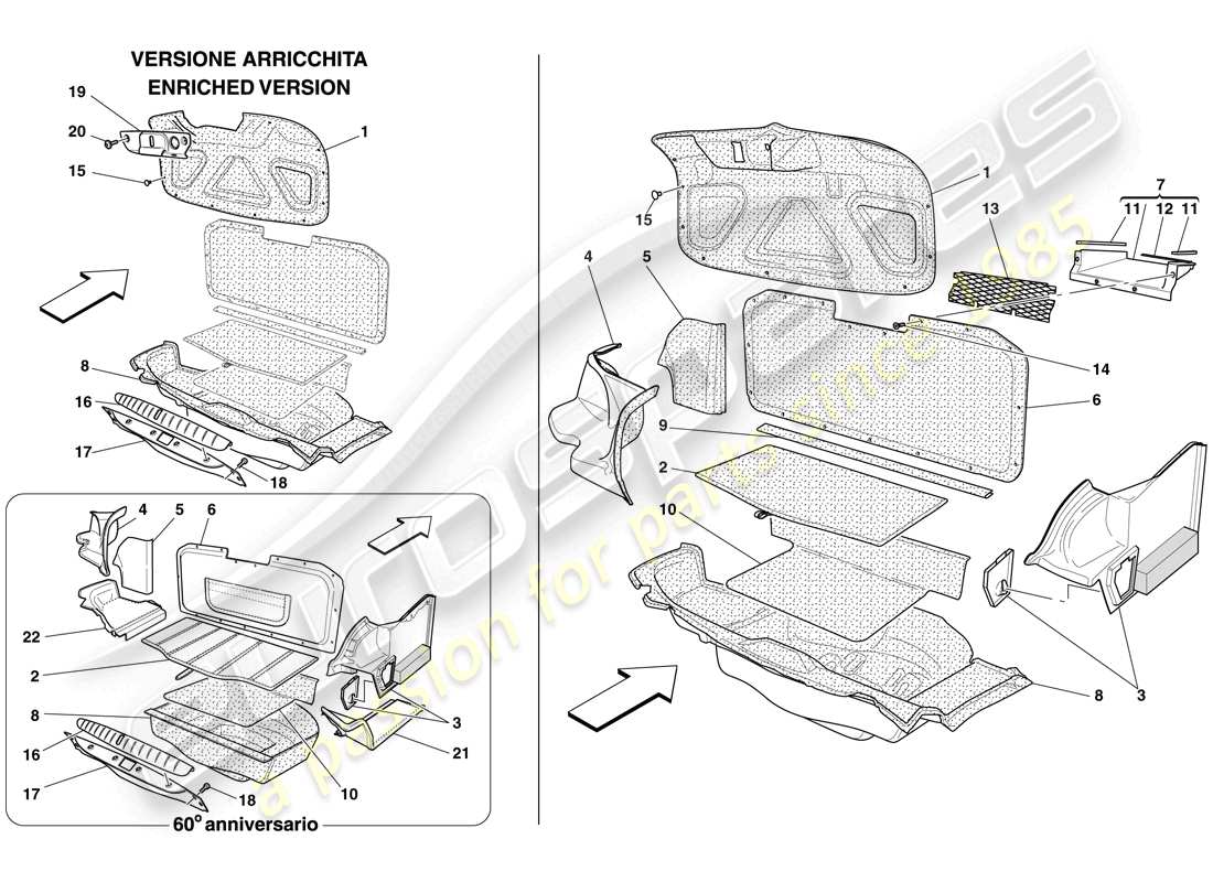 ferrari 612 sessanta (rhd) luggage compartment trim part diagram