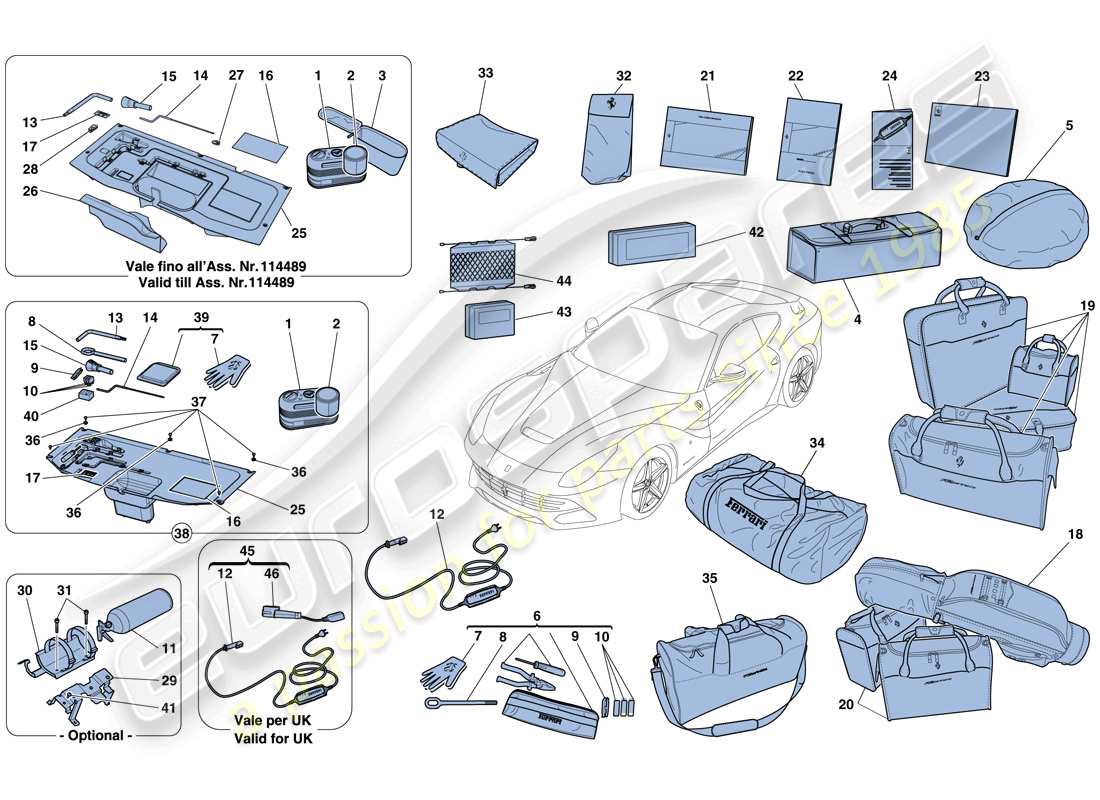 ferrari f12 berlinetta (rhd) tools and accessories provided with vehicle part diagram