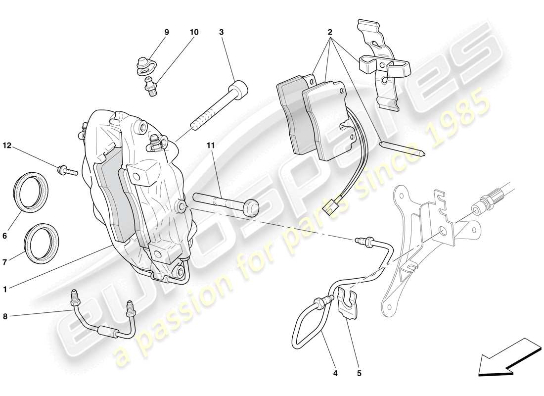 ferrari 612 sessanta (europe) front brake calliper part diagram