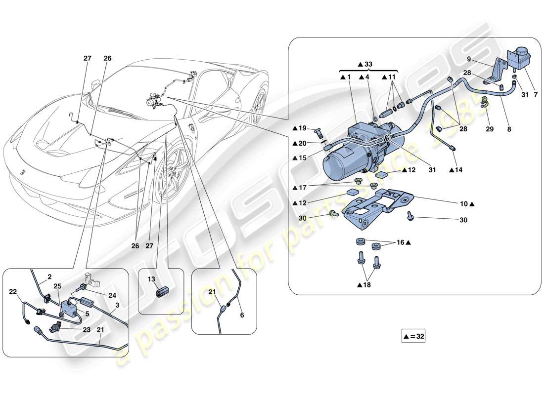 ferrari 458 speciale (rhd) vehicle lift system part diagram