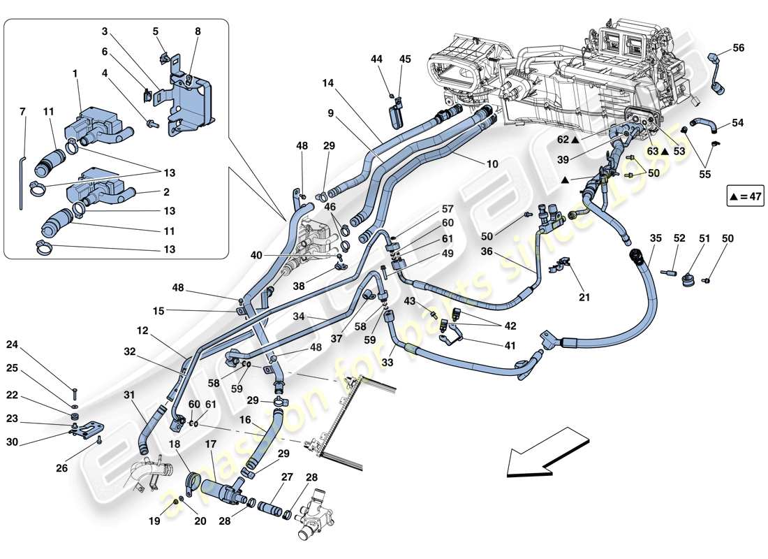 ferrari f12 berlinetta (rhd) ac system - water and freon part diagram