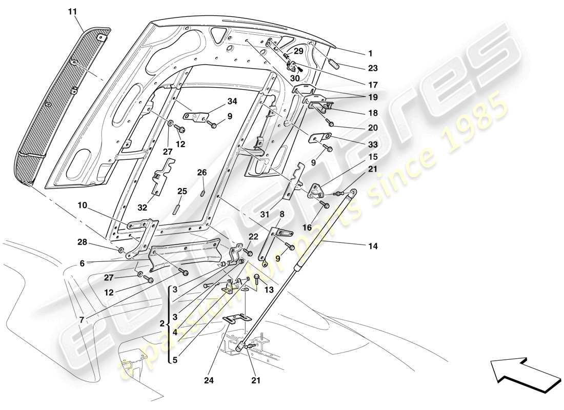 ferrari f430 scuderia (europe) engine compartment lid part diagram