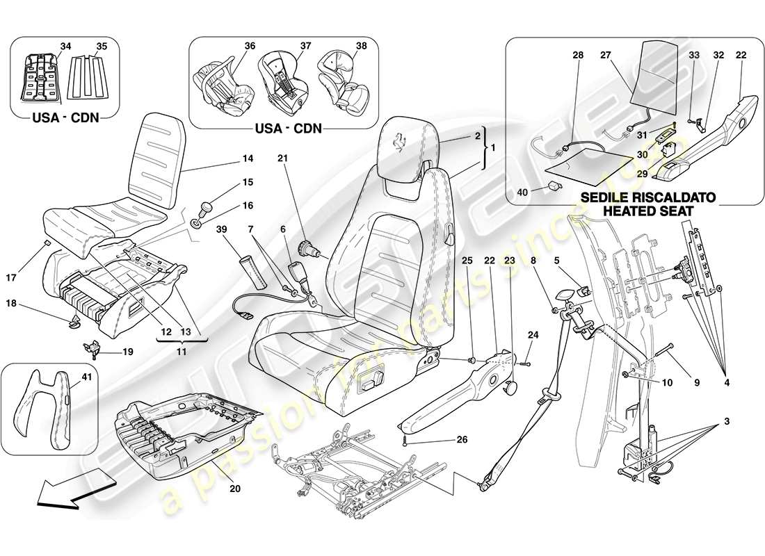 ferrari f430 coupe (rhd) electric seat - seat belts part diagram