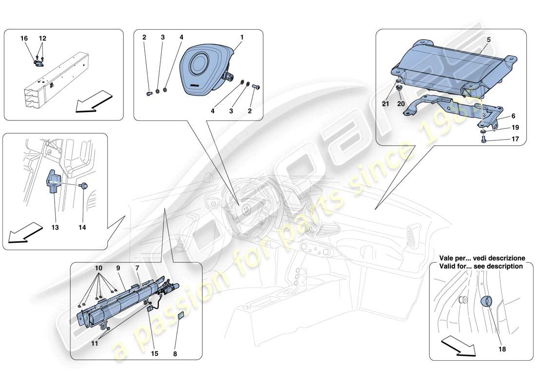 ferrari 458 speciale aperta (rhd) airbags part diagram