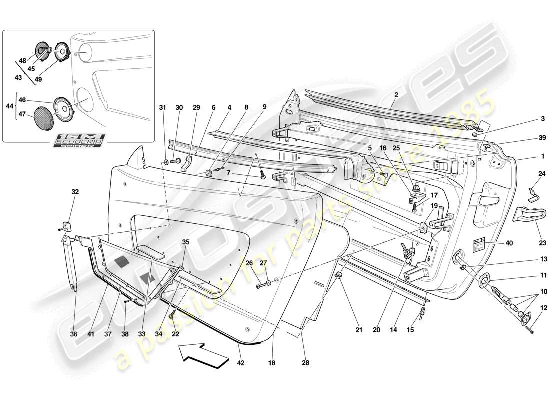 ferrari f430 scuderia (europe) doors - substructure and trim part diagram