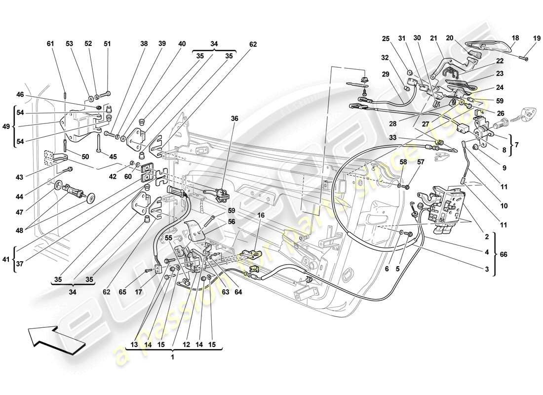 ferrari f430 scuderia (europe) doors - opening mechanism and hinges part diagram