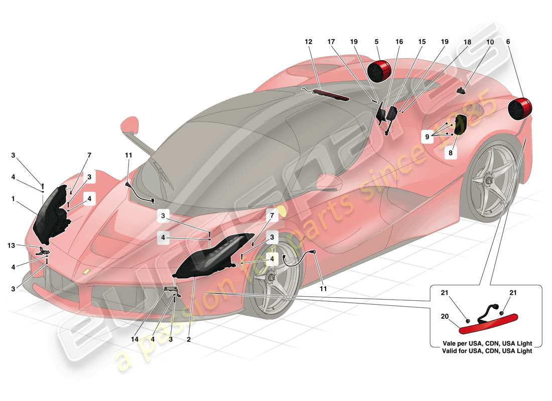 ferrari laferrari (europe) headlights and taillights part diagram