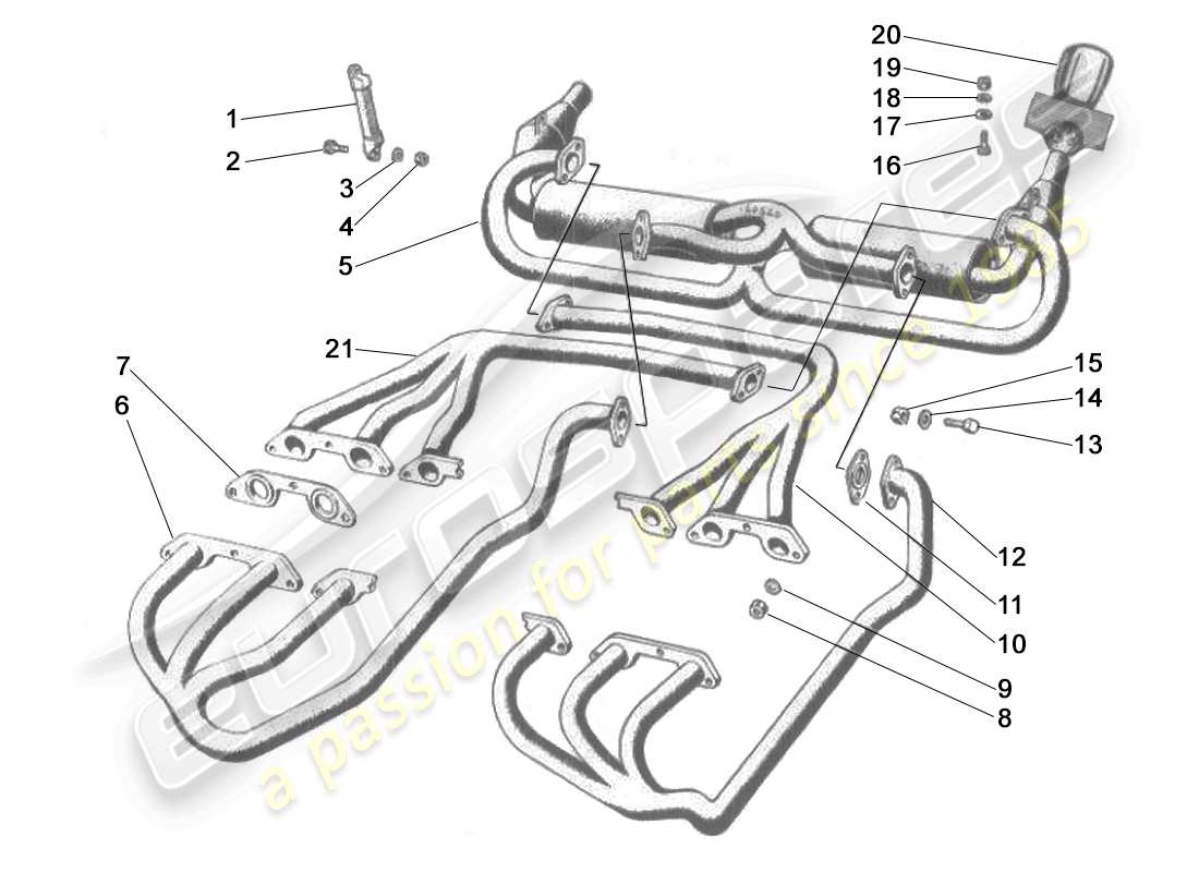 lamborghini miura p400s exhaust system (p400/s) part diagram