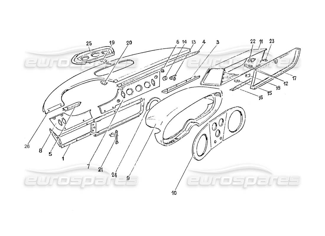 ferrari 365 gt 2+2 (coachwork) dash board part diagram