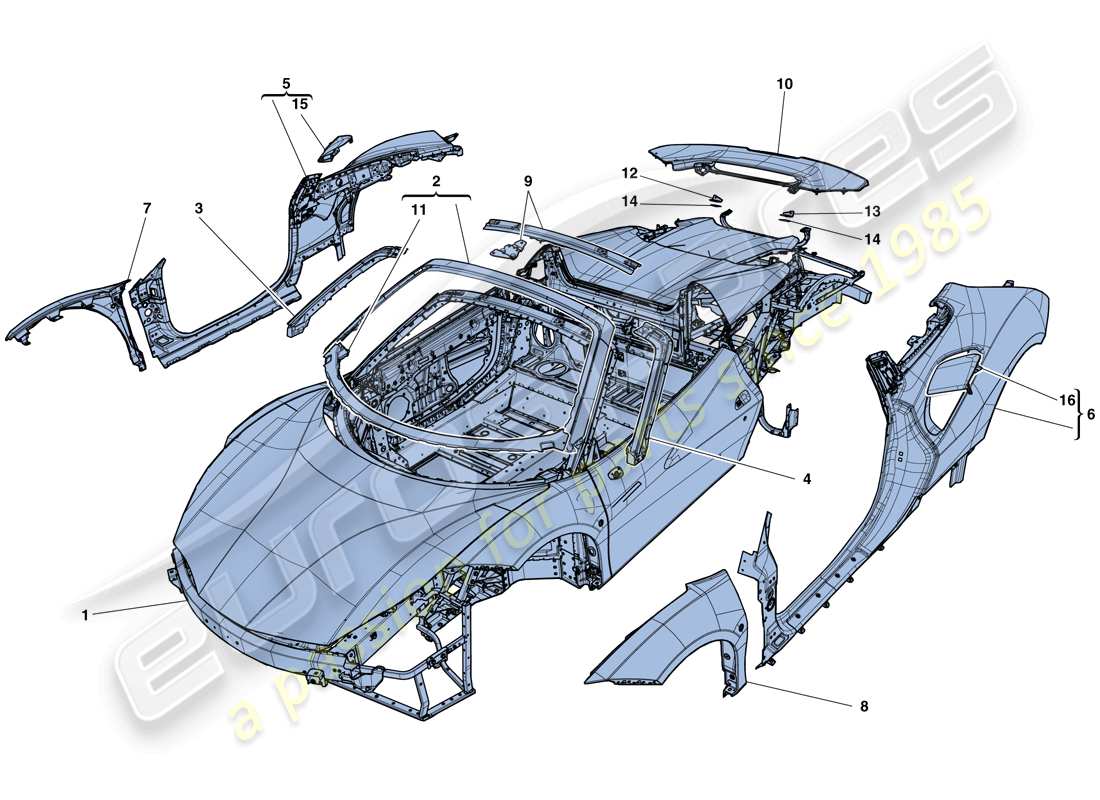 ferrari 488 spider (rhd) bodyshell - external trim part diagram