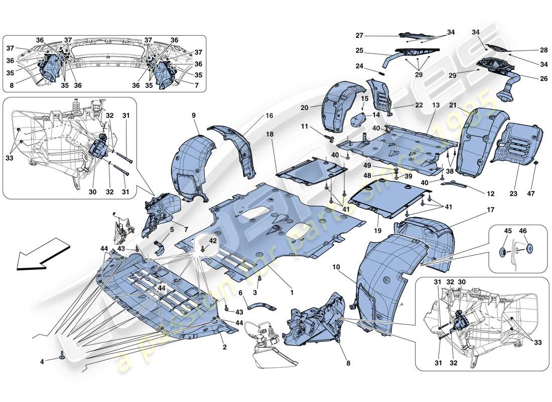 ferrari f12 berlinetta (rhd) flat undertray and wheelhouses part diagram