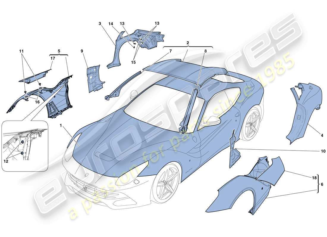 ferrari f12 berlinetta (europe) bodyshell - external trim part diagram