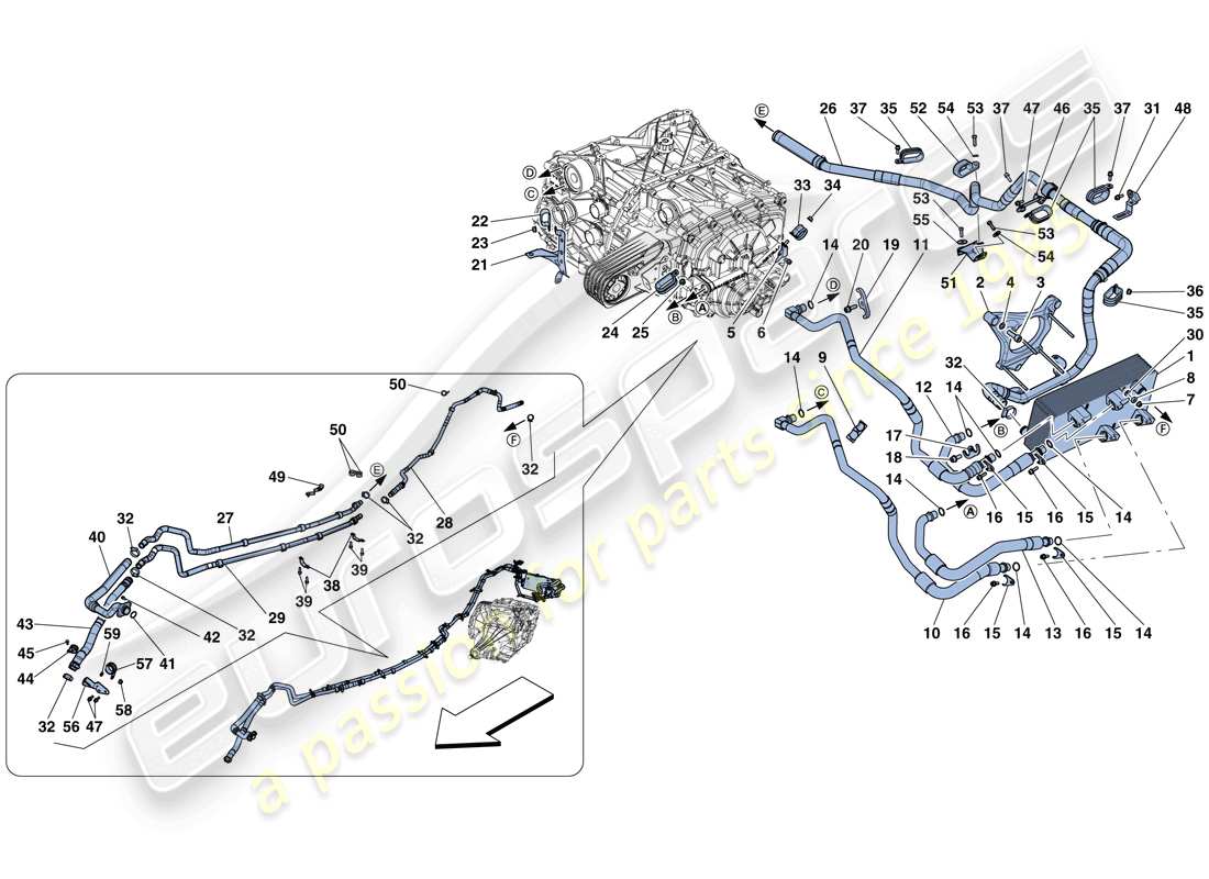 ferrari f12 berlinetta (rhd) gearbox oil lubrication and cooling system part diagram