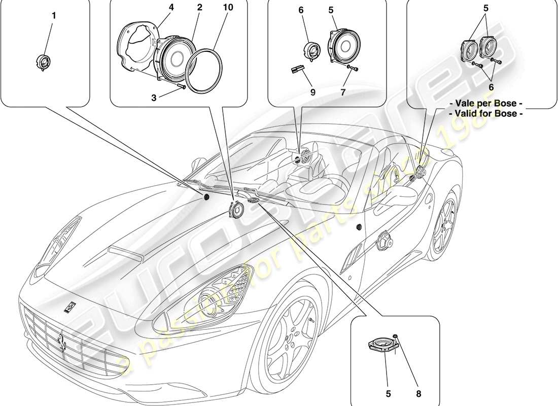 ferrari california (usa) audio speaker system part diagram