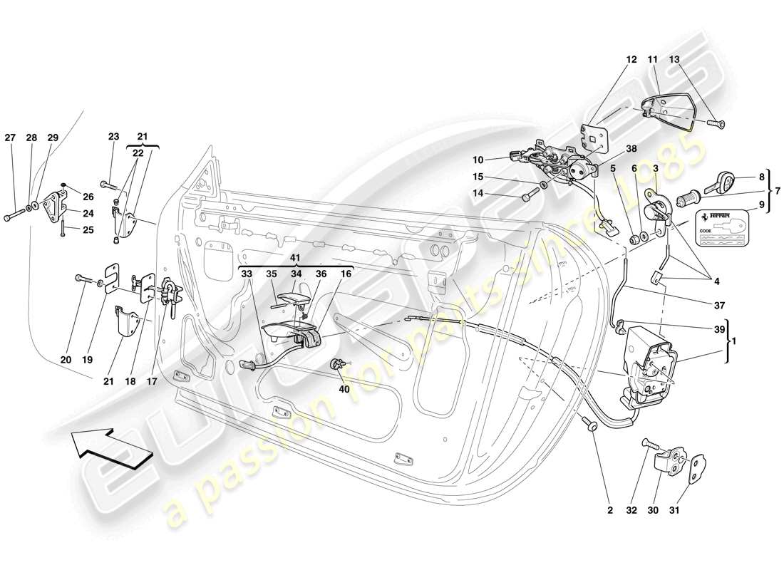 ferrari 612 sessanta (rhd) doors - opening mechanism and hinges part diagram