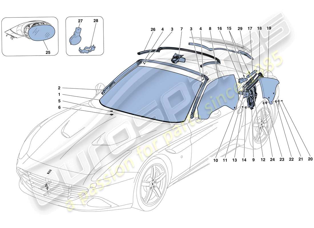 ferrari california t (europe) screens, windows and seals part diagram