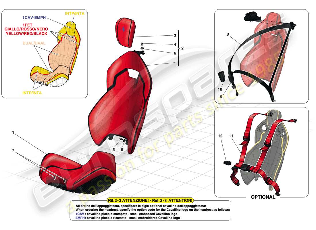 ferrari laferrari (europe) seats and seat belts part diagram