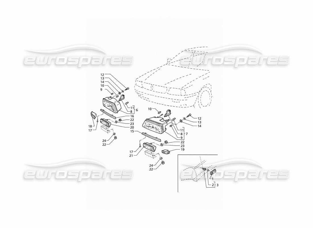 maserati qtp v8 (1998) front lights (rhd) part diagram