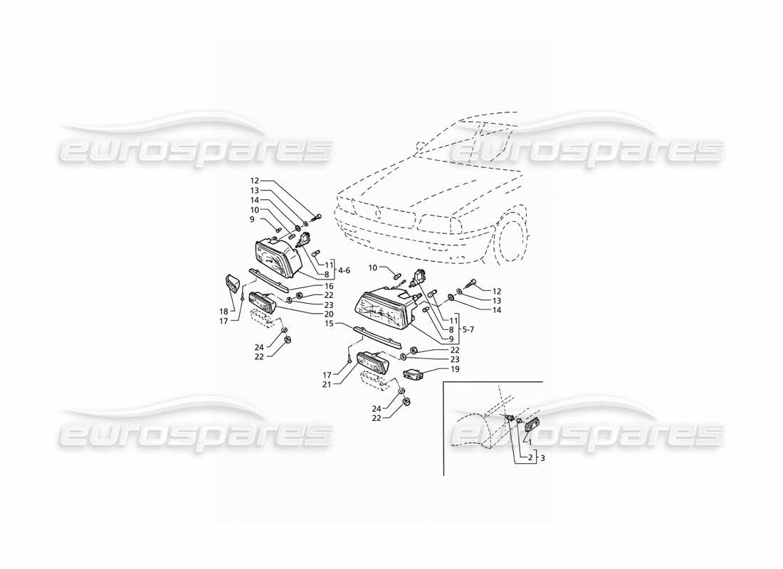 maserati qtp v8 (1998) front lights (lhd) part diagram