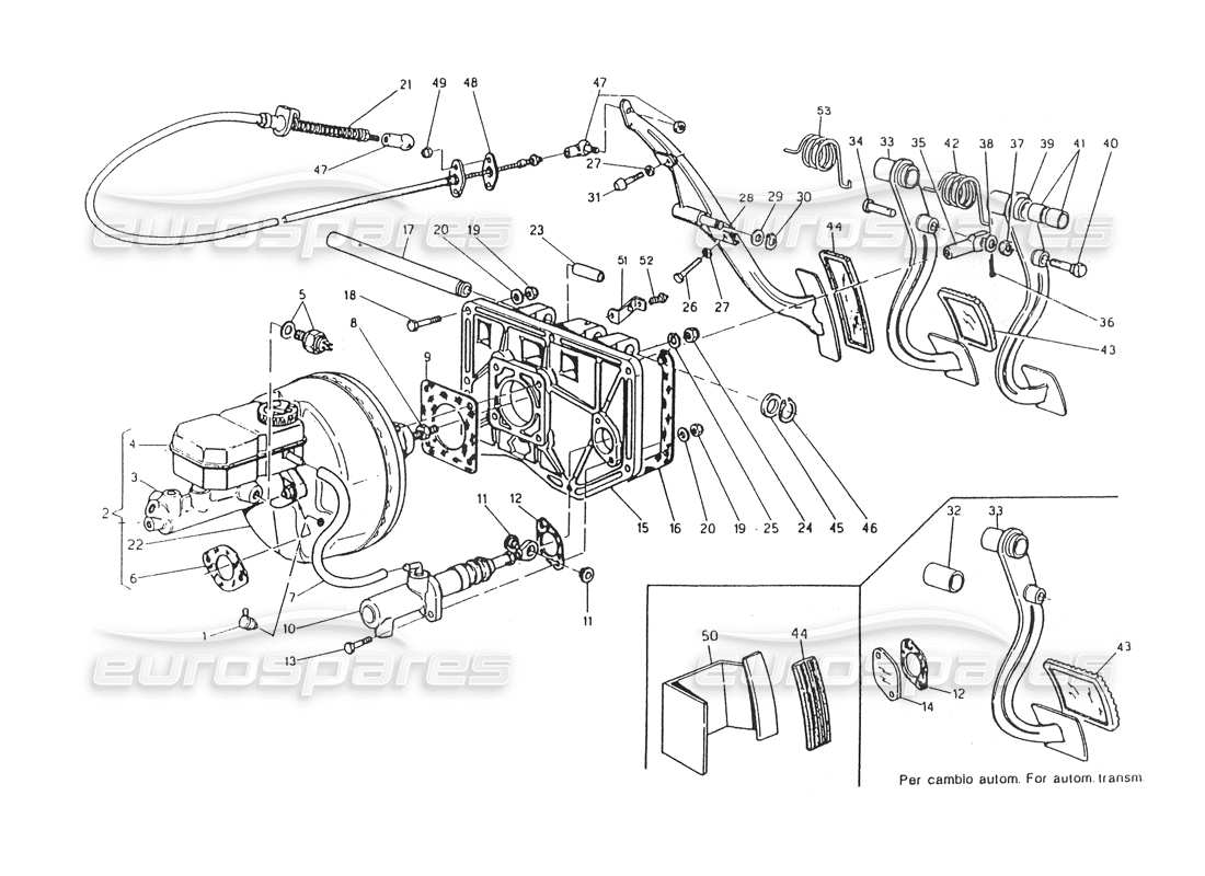 maserati 418 / 4.24v / 430 pedal board and power brake, rh steering part diagram