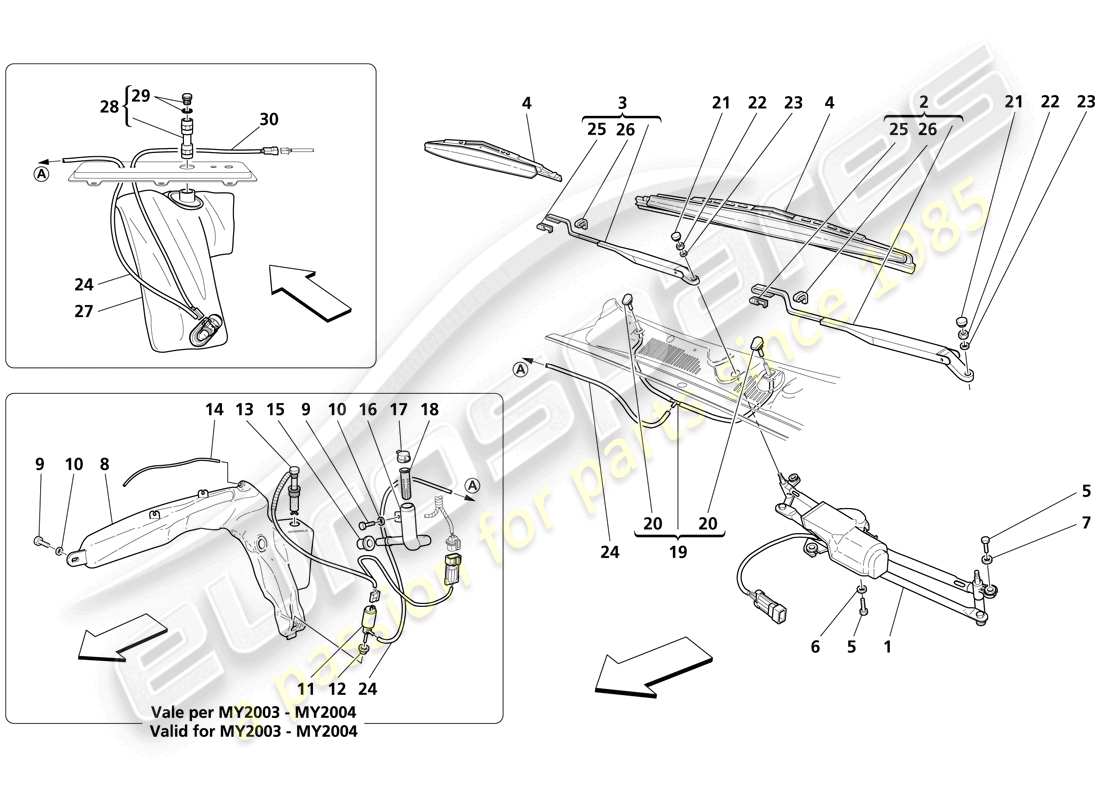 maserati trofeo windshield - glass washer part diagram