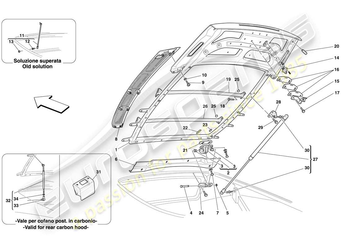 ferrari f430 scuderia spider 16m (rhd) engine compartment lid part diagram