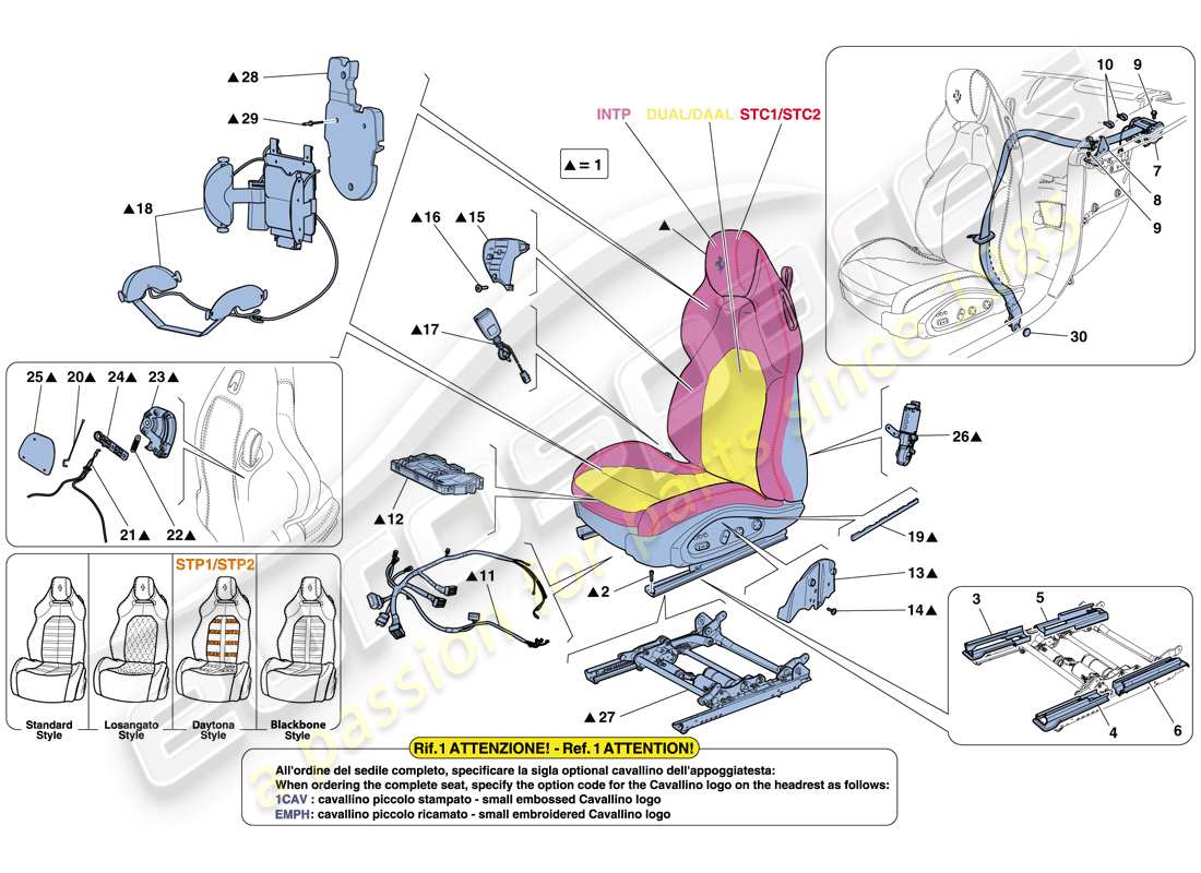 ferrari california t (usa) front seat - seat belts part diagram