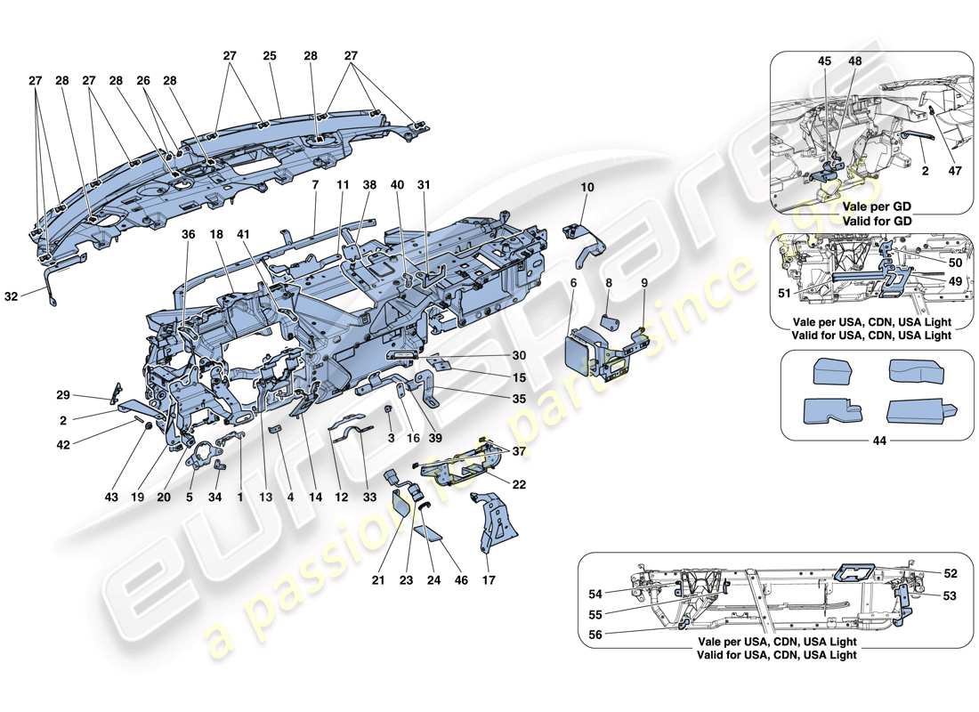 ferrari 488 gtb (europe) dashboard - substructure part diagram