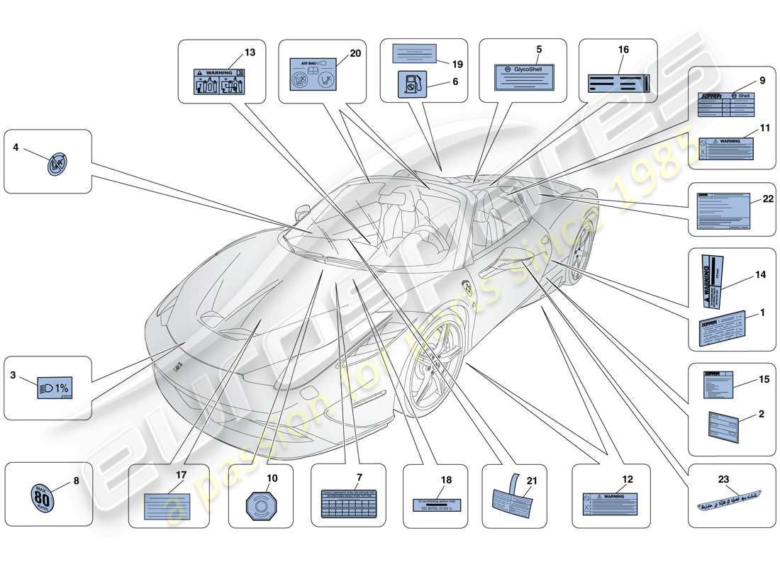 ferrari 458 speciale aperta (rhd) adhesive labels and plaques part diagram