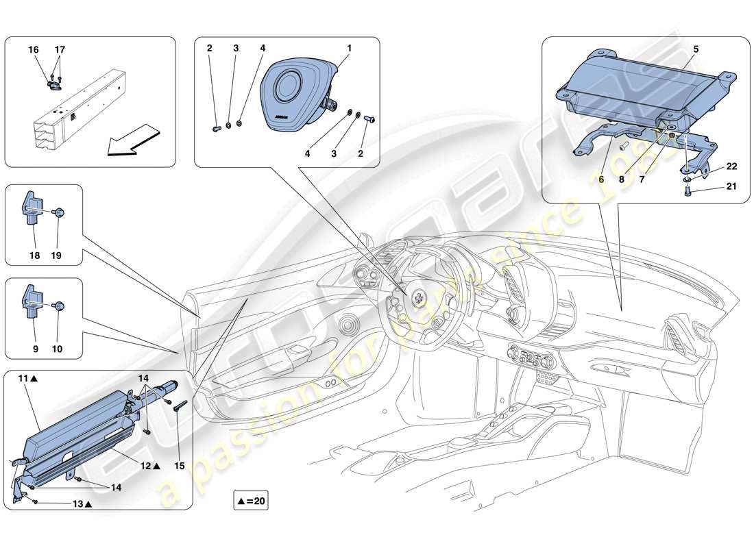 ferrari 488 gtb (usa) airbags part diagram