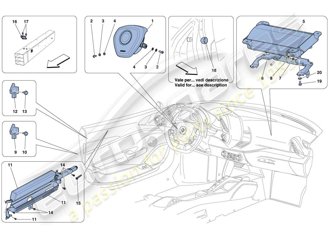 ferrari 488 spider (europe) airbags part diagram