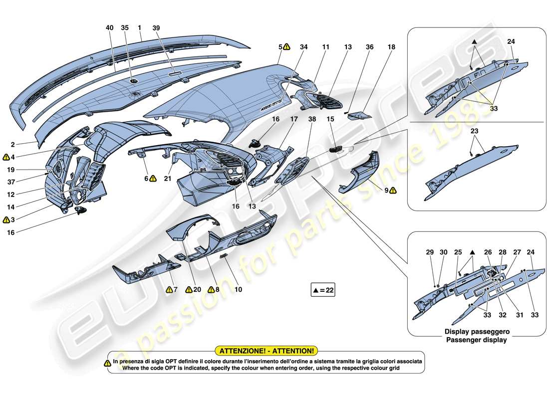 ferrari 488 spider (europe) dashboard - trim part diagram