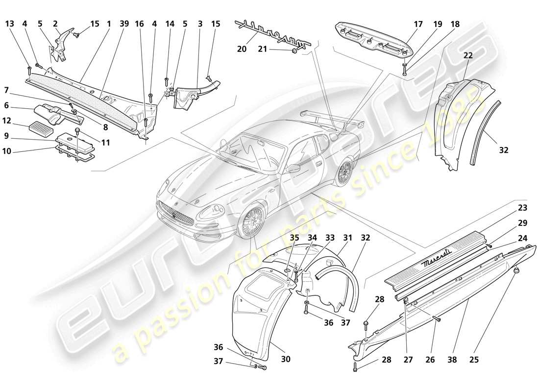 maserati trofeo shields and outside finishing part diagram