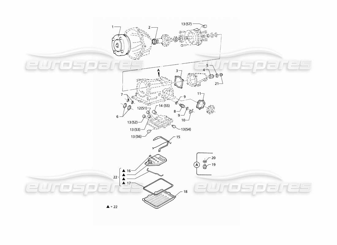 maserati qtp v8 (1998) automatic transmission - internal parts part diagram