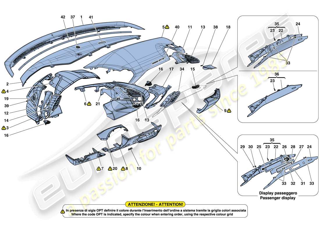 ferrari 488 gtb (rhd) dashboard - trim part diagram