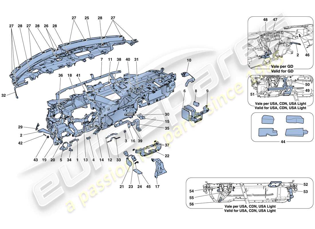 ferrari 488 spider (europe) dashboard - substructure part diagram