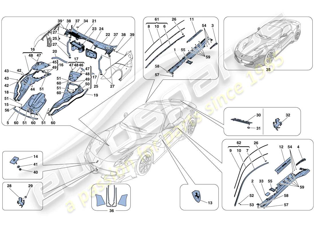 ferrari f12 tdf (rhd) shields - external trim part diagram