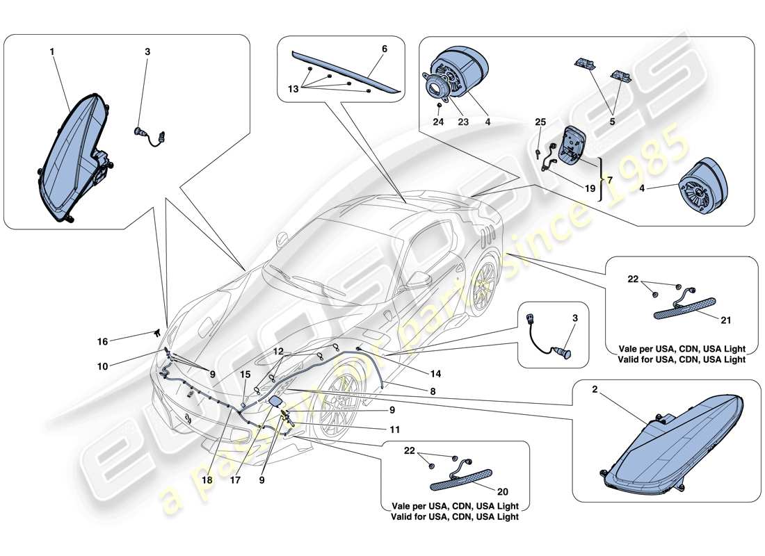 ferrari f12 tdf (rhd) headlights and taillights part diagram