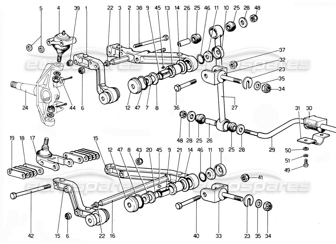 ferrari 365 gtc4 (mechanical) front suspension arms - revision part diagram