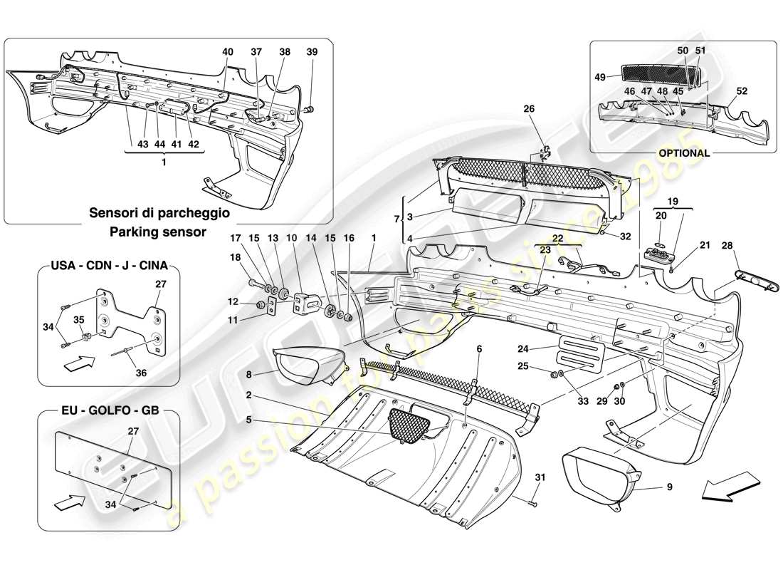 ferrari f430 spider (rhd) rear bumper part diagram